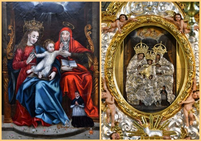 Obraz Św. Anny z kościoła w Smardzewicach. Z prawej w sukienkach w ołtarzu głównym. Foto: arch. sanktuarium.