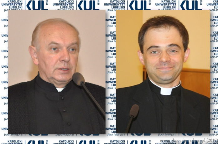 Ks. dr hab. Stanisław Łabendowiecz, prof. KUL (z lewej) i ks. dr hab. Paweł Mąkosa, prof. KUL (z prawej)