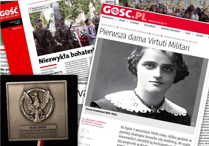 Medal 100. Rocznicy Bitwy Warszawskiej i artykuł o Tersie Grodzieńskiej. Grafika: www.diecezja.radom.pl